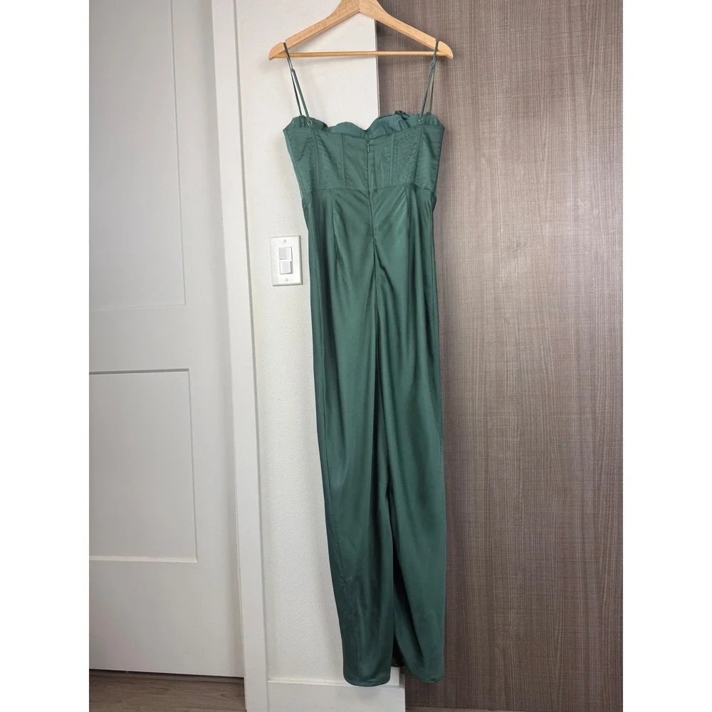 House of CB Charmaine Corset Maxi Dress Pine Green Satin Coquette Size Large
